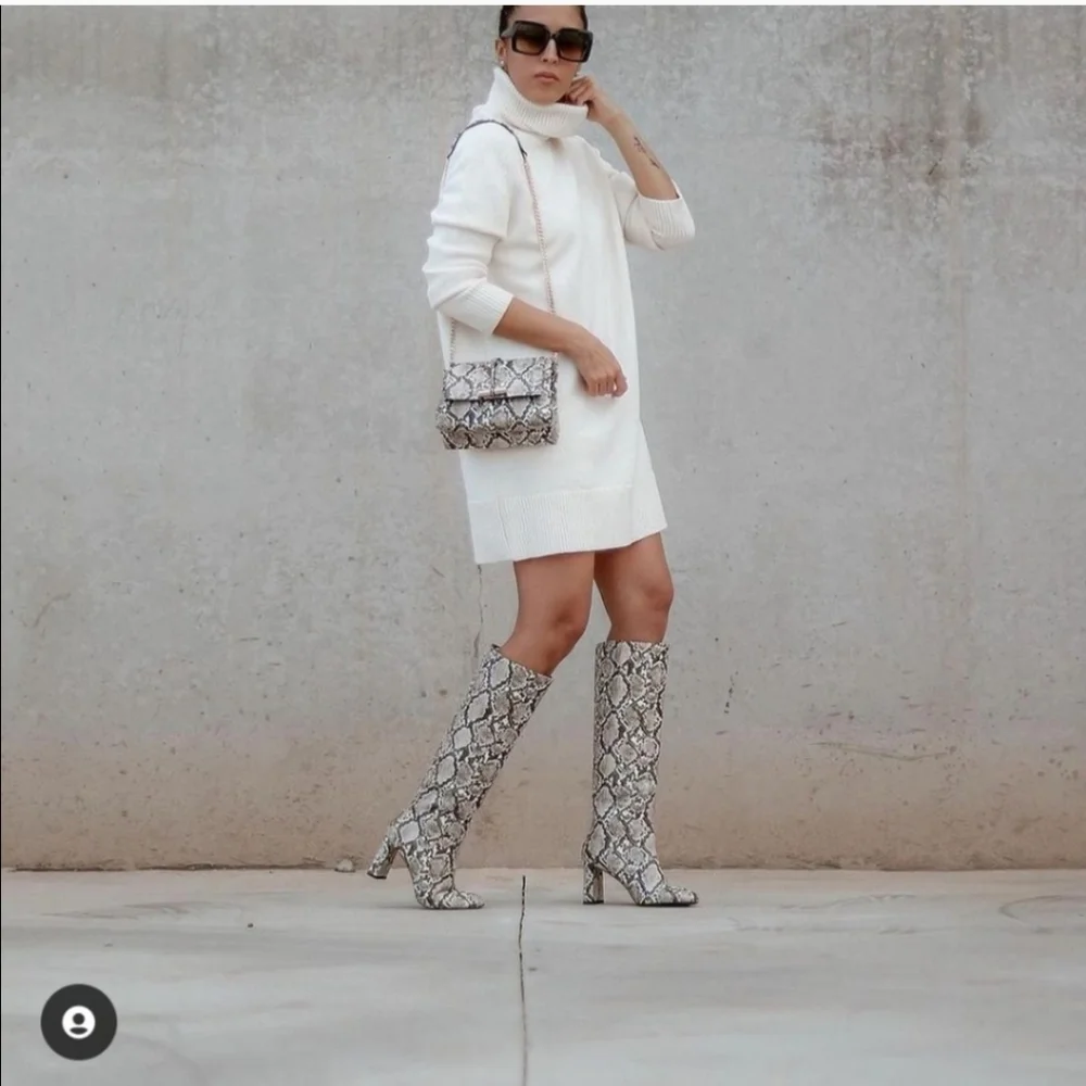 Last one! Zara * Snakeskin Print Knee High Heeled Boots - Picture 3 of 16